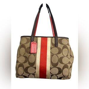Coach Handbag, Hampton Signature Stripe khaki